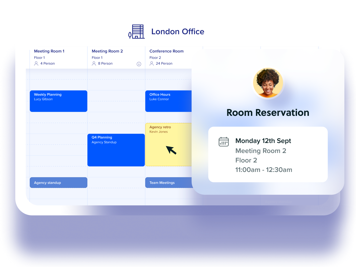 Meeting room reservation across London and Manchester offices